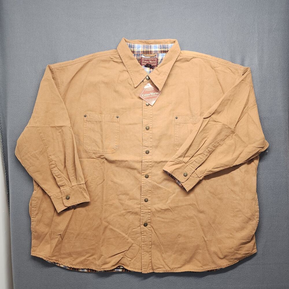 Cotton Works Men Shirt Shacket 4X Tan Snap Pockets Lightweight Flannel Lined NEW